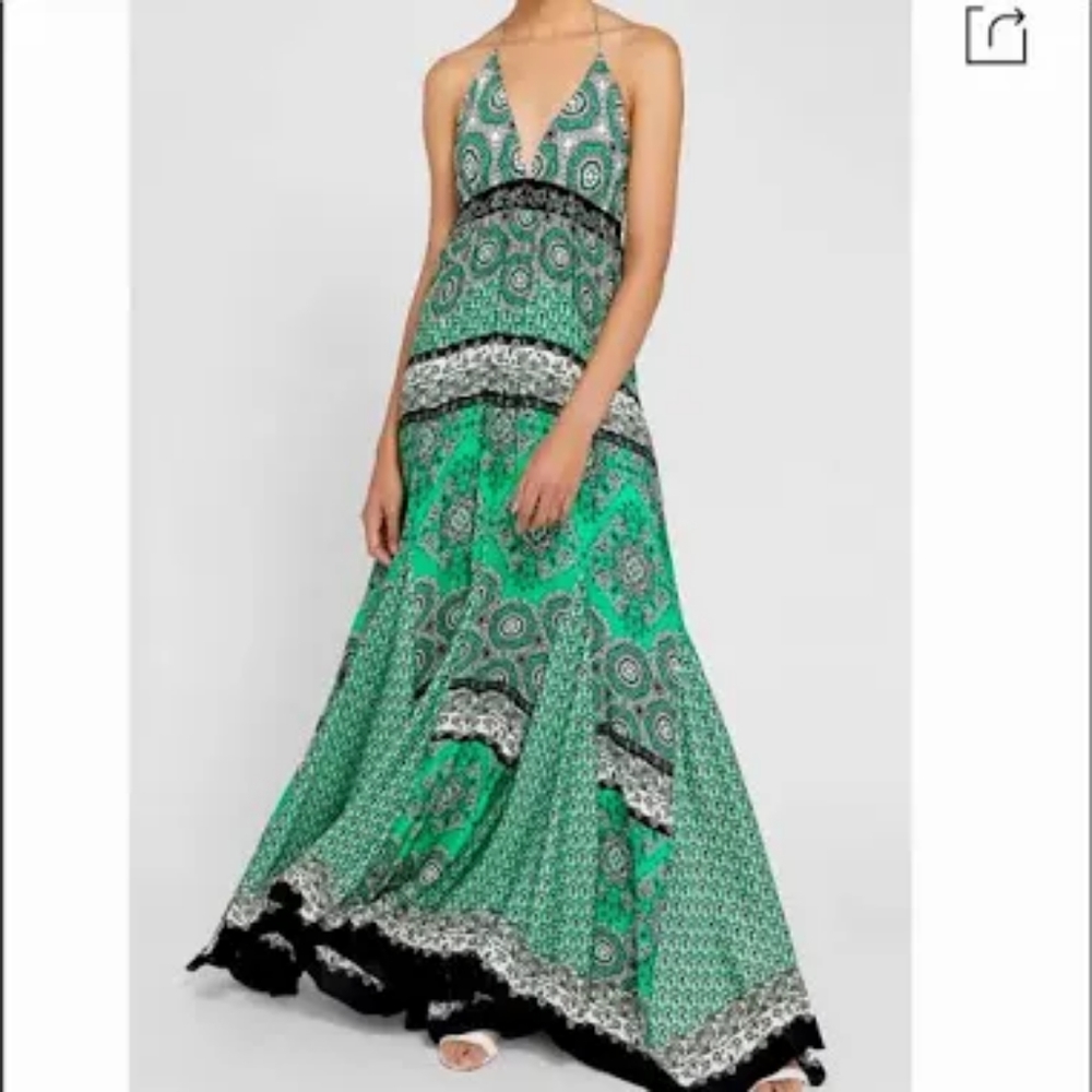 Alice + Olivia Green and Black Maxi Dress
